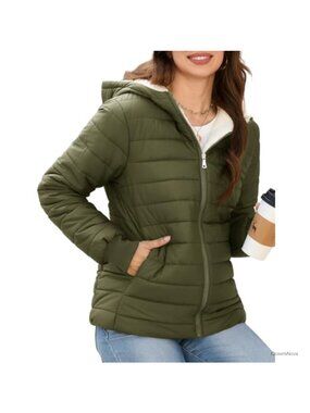 Women's Fleece Lined Puffer Jacket Hooded Windproof Winter Coat